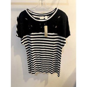 NWT Chico's T-shirt top Epic Stripe black/white solid cotton, Size 0, round neck